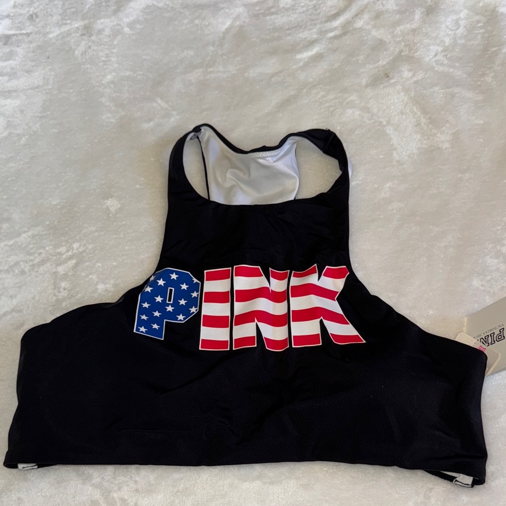 PINK Victoria's Secret Black Sports Bra with Patriotic Design size Lg